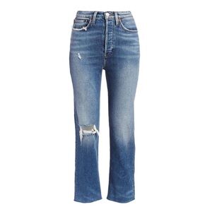 Re/Done 70'S ULTRA HIGH RISE STOVE PIPE STRAIGHT IN VINTAGE INDIGO DESTROYED NWT